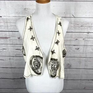 RIVER Island linen and cotton blend beaded embroidered vest Sz 18